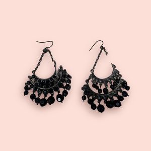 Silver metal and Black dangly chandelier earrings